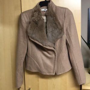 YA LOS ANGELES SPRING COAT WITH FUR COLLAR LINED